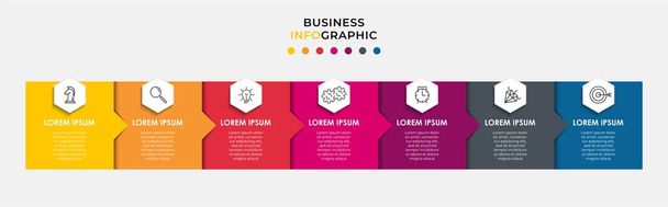 Вектор Инфографический дизайн бизнес-шаблон с иконками и 7 вариантов или шагов. Может использоваться для процессов, презентаций, компоновки рабочего процесса, баннера, блок-схемы, инфо-графика - Вектор,изображение
