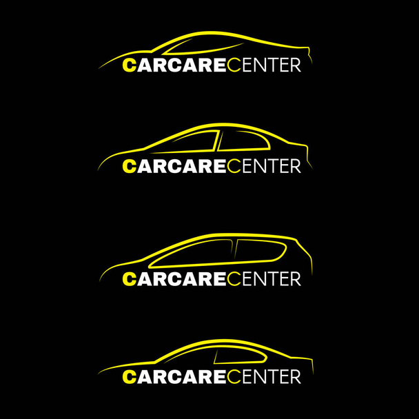 Amarelo carro lavagem centro linha logotipo 4 estilo no fundo preto - Vetor, Imagem