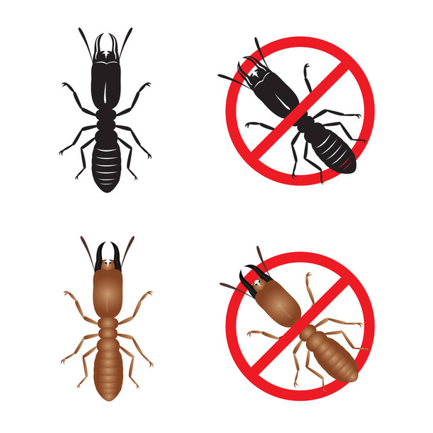 Termiten- und Stop-Termitenzeichen-Symbole Vektor-Design - Vektor, Bild
