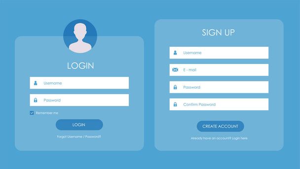 登録フォームとログインフォームのページ。デザインのベクトルテンプレート。ウェブサイト｜ui Concept. - ベクター画像