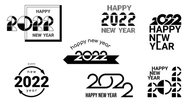 Düz siyah simgeler kümesi mutlu yeni yıl 2022, farklı şekiller kullanılır ve numaraların kompozisyonu - Vektör, Görsel