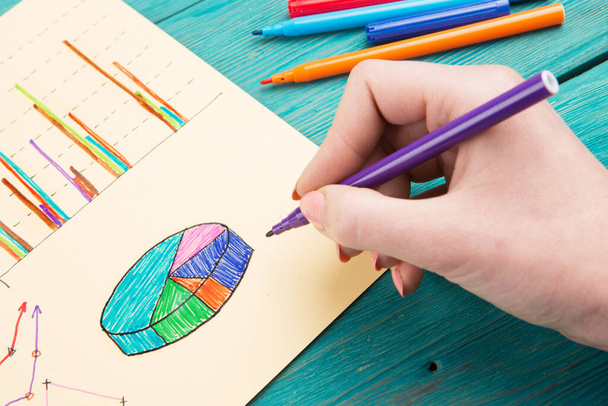 Business concept - Financial graphs drawn with colored pens - Fotografie, Obrázek