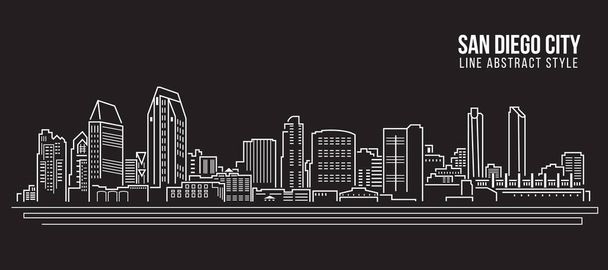Cityscape Building Line art Vector Illustration design - San Diego city - Вектор, зображення