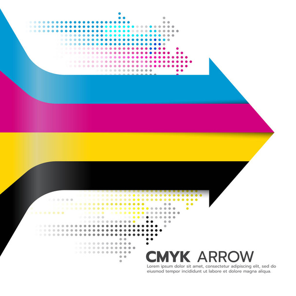 CMYK (cyan and magenta and yellow and key or black) arrow line and dot arrow vector art design - Vector, Image