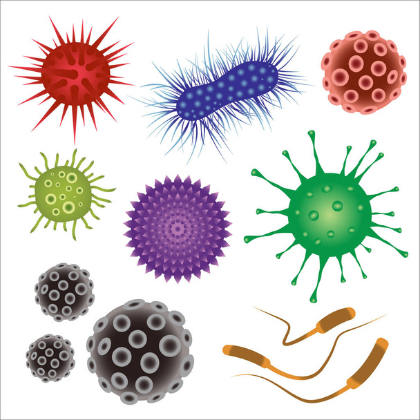 Бактерии вирусные клетки микробов эпидемии бациллы знак изолированных векторных иллюстраций дизайн - Вектор,изображение