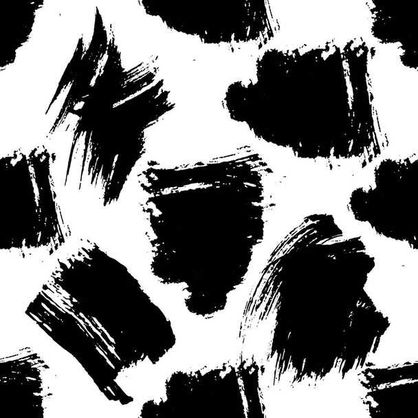 Vektor Absztrakt fekete ecset fröccsenés. Grunge ecsetvonás szabadkézi tinta dekoráció. Fekete-fehér vésett tinta művészet. Zökkenőmentes háttér minta. Szövet tapéta nyomat textúra. - Vektor, kép