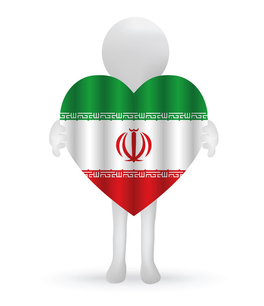 Pequeño hombre 3d sosteniendo una bandera iraní
 - Vector, imagen