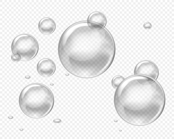 Conjunto de bolhas de água de sabão vetorial. Elementos de Design Realistas Isolados Transparentes. Pode ser usado com qualquer fundo. - Vetor, Imagem