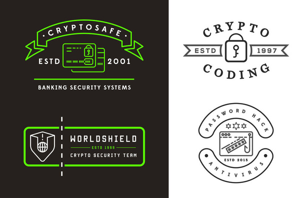 Set of Cyber Security Signs or Banners with icon. Flat Style Design. Encryption App Sign Design. Fictitious Names. - Vector, Image