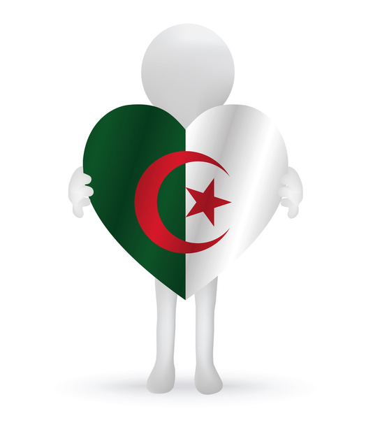 Pequeño hombre 3d sosteniendo una bandera argelina
 - Vector, imagen