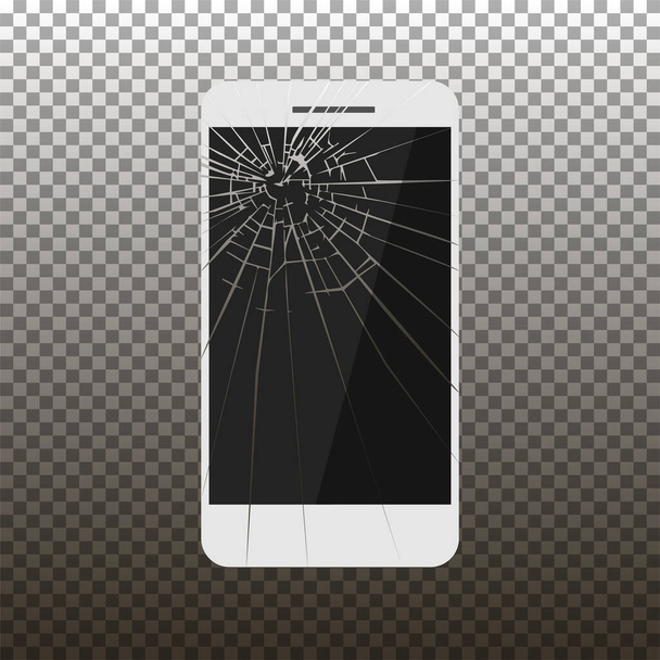 Telefoon met gebroken zwart scherm. Gebroken mobiele telefoon geïsoleerd op witte achtergrond. Reparatie mobiele telefoon pictogram. Vector Illustratie - Vector, afbeelding