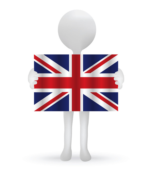small 3d man holding a British Flag - Vector, Image