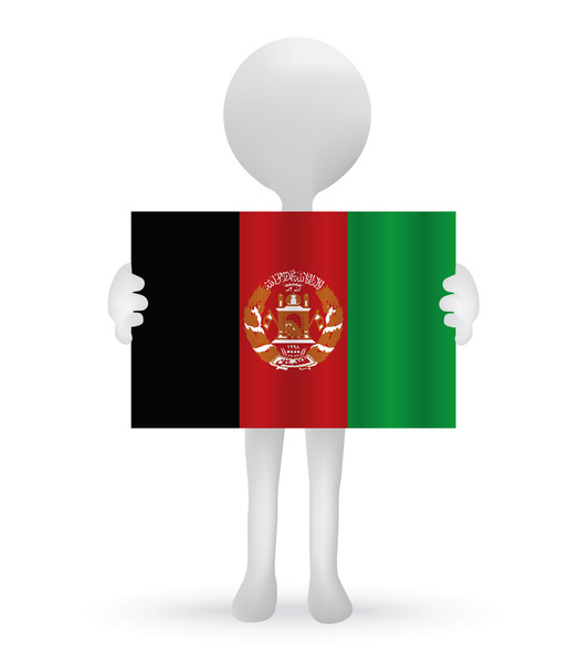 アフガニスタンの国旗を保持している小さな 3 d 男 - ベクター画像