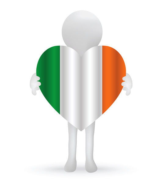 Pequeño hombre 3d sosteniendo una bandera irlandesa
 - Vector, imagen