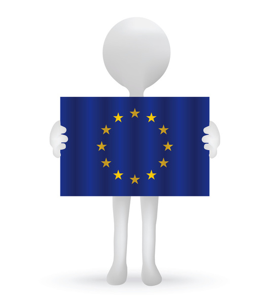 piccolo uomo 3d con una bandiera dell'Unione europea
 - Vettoriali, immagini
