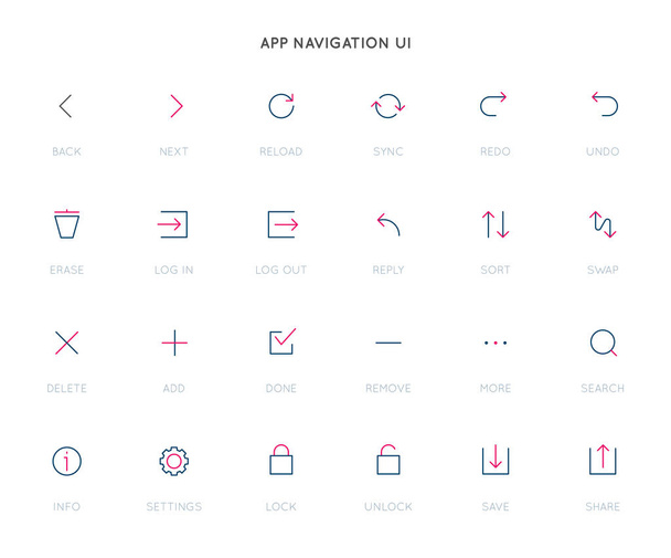 App Control System User Interface (UI) Vector Icon Set. High Quality Minimal Lined Icons. - Vector, Image