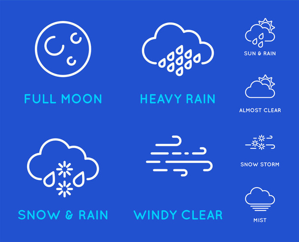 Set of Weather Related Line Icons. Contains Wind, Blizzard, Sun, Rain and more. Stroke Style. - Vector, afbeelding