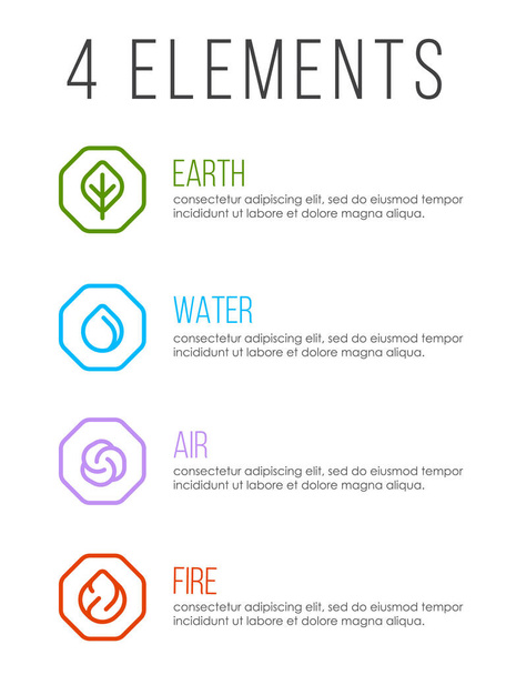 自然線の境界線の抽象アイコン記号の4つの要素。水、火、地球、空気。ベクトルデザイン - ベクター画像