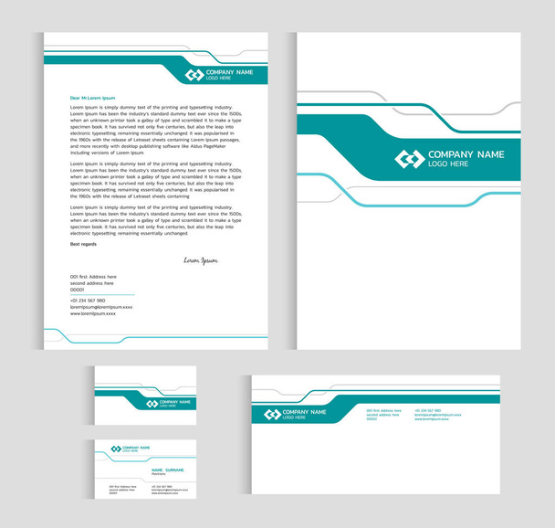 Layout template size A4 cover, page business card and letter - Green line sharp abstract Vector set design - Vector, Image