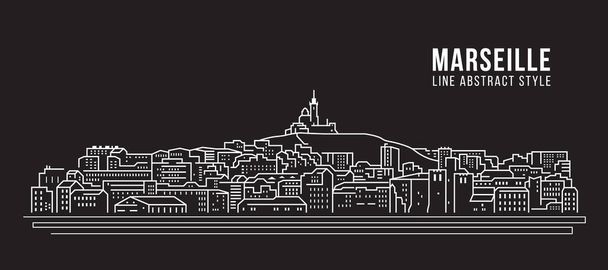 Cityscape building line art vector illustration - marseille city - Вектор, зображення