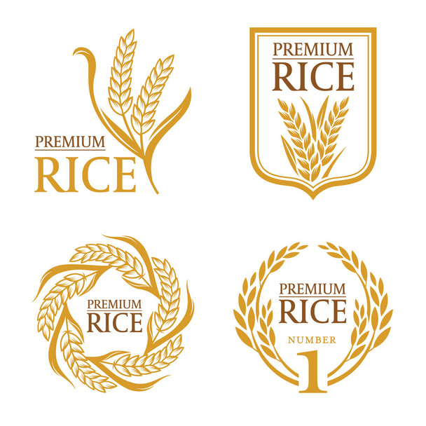 Laranja arroz paddy marrom prémio orgânico produto natural banner logotipo vetor design - Vetor, Imagem