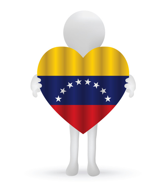 μικρό 3d άνθρωπος κρατώντας μια σημαία της Βενεζουέλας - Διάνυσμα, εικόνα