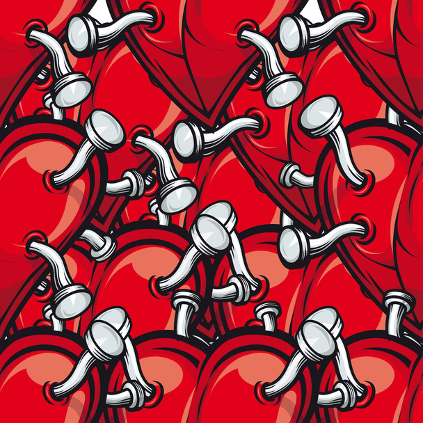 Seamless pattern of nails in red hearts - Vector, Image