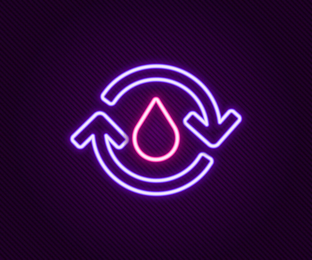 Светящаяся неоновая линия Recycle clean aqua icon isolated on black background. Капля воды с утилизацией знаков. Красочная концепция контура. Вектор - Вектор,изображение