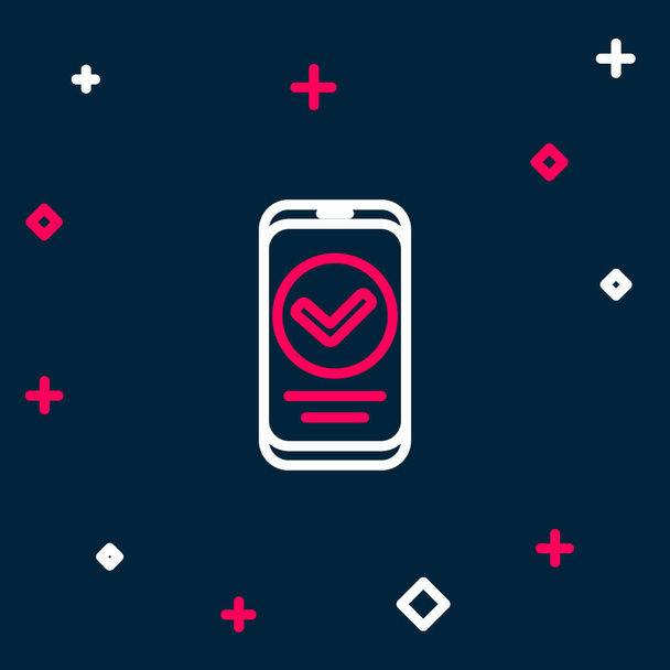 Vonal Okostelefon, mobiltelefon ikon elszigetelt kék háttérrel. Színes vázlat koncepció. Vektor - Vektor, kép