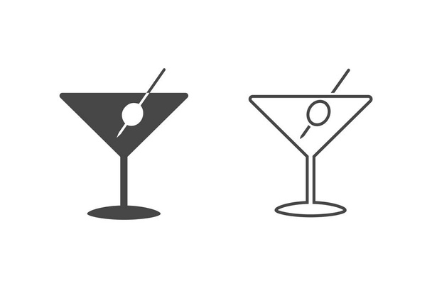 Набор иконки вектора мартини из стекла в плоской - Вектор,изображение