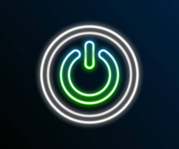 Világító neon vonal Power gomb ikon elszigetelt fekete háttérrel. Indítsd a jelet. Színes vázlat koncepció. Vektor - Vektor, kép