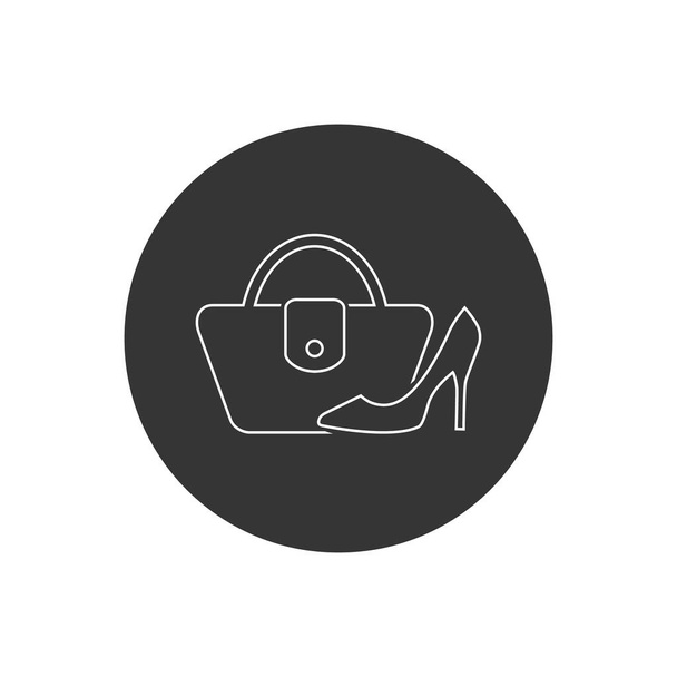 Икона линии моды, женская сумка и обувь плоский векторный знак - Вектор,изображение