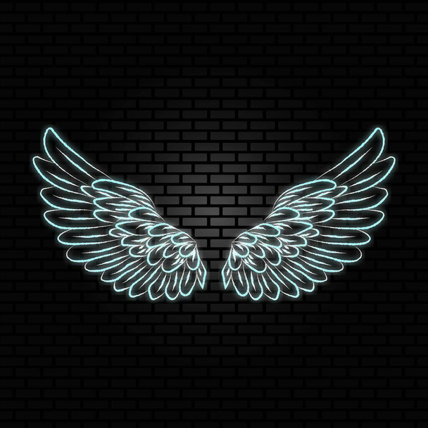  Ангельські крила неоновий знак, яскраве сяйво, фон цегляної стіни, Векторні ілюстрації
 - Вектор, зображення