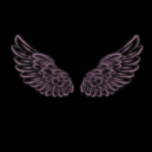   Alas de ángel rosa signo de neón, brillo brillante, alas de ángel en negro, ilustración de vectores - Vector, imagen