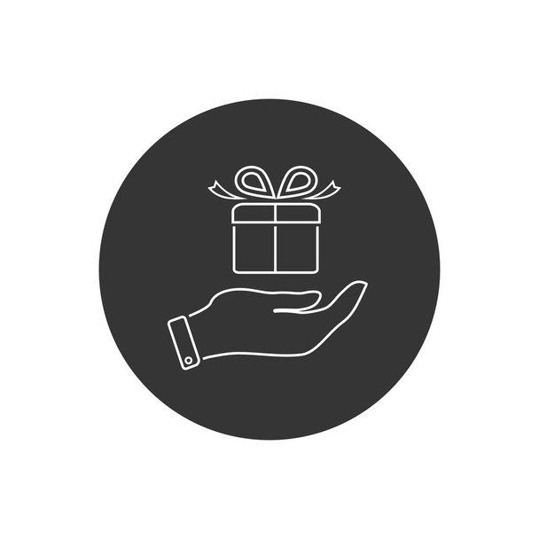 Vector illustration gift in the hand line icon - Vector, Image