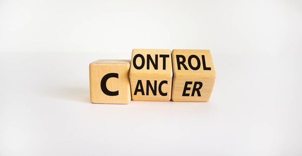 Control cancer symbol. Turned wooden cubes with words 'Control cancer'. Beautiful white background. Control cancer and medical concept. Copy space. - Foto, immagini