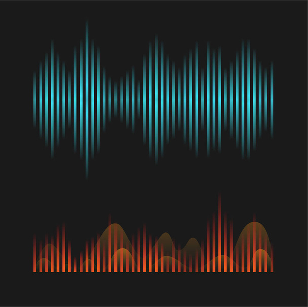 Набор красочных векторных цифровых музыкальных эквалайзеров. Дизайн звуковых волн искушает. Визуализация аудио сигнала. Векторная иллюстрация - Вектор,изображение