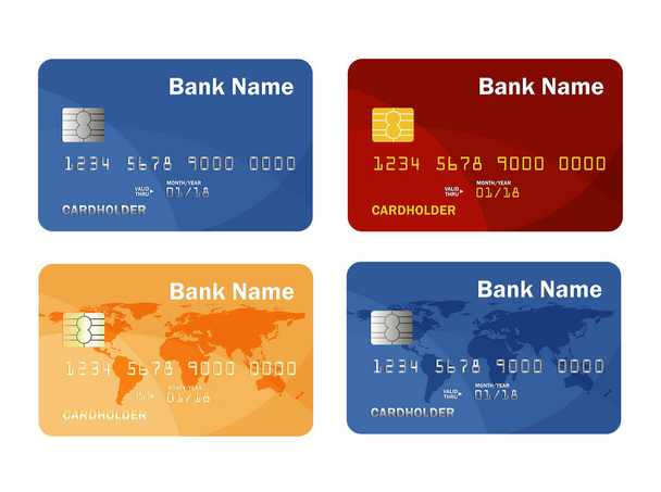 Conjunto vetorial de modelo de cartão de crédito ou débito. Pagamento online. Retirada. - Vetor, Imagem
