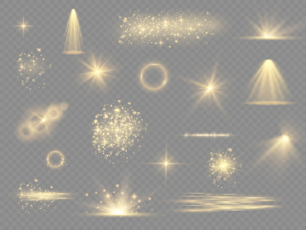 Κίτρινο φως, σκόνη, φωτοβολίδα, έκρηξη, αστέρια - Φωτογραφία, εικόνα