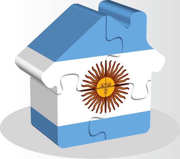 σπίτι σπίτι εικονίδιο με τη σημαία της Αργεντινής σε παζλ - Διάνυσμα, εικόνα