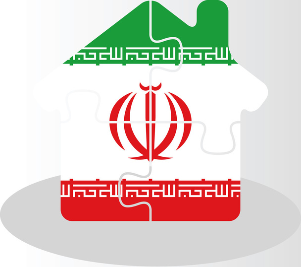 Haus Home Ikone mit iranischer Flagge in Puzzle - Vektor, Bild