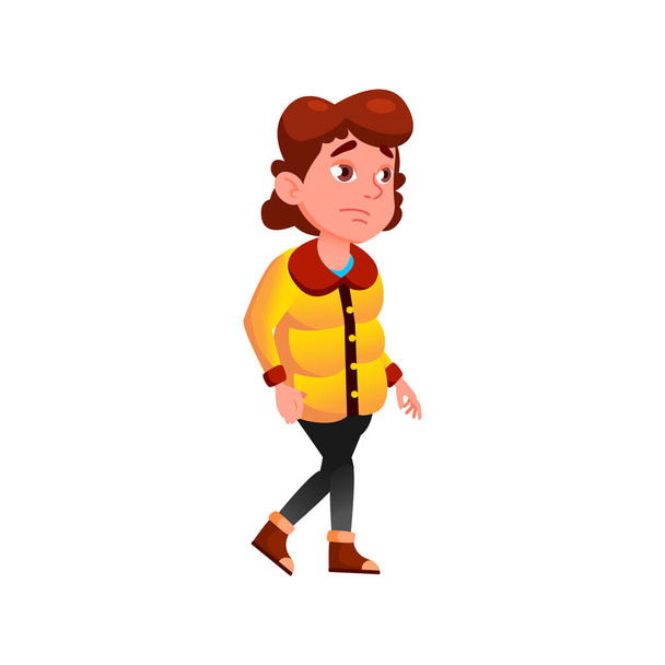 triste caucásico chica adolescente caminando en parque solo dibujos animados vector - Vector, imagen