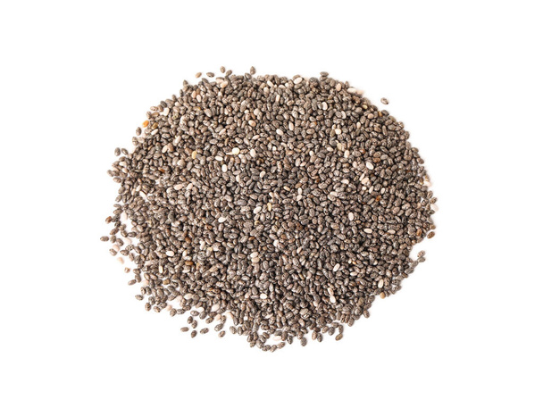 Pile of chia seeds on white background, top view. Vegetable planting - Φωτογραφία, εικόνα