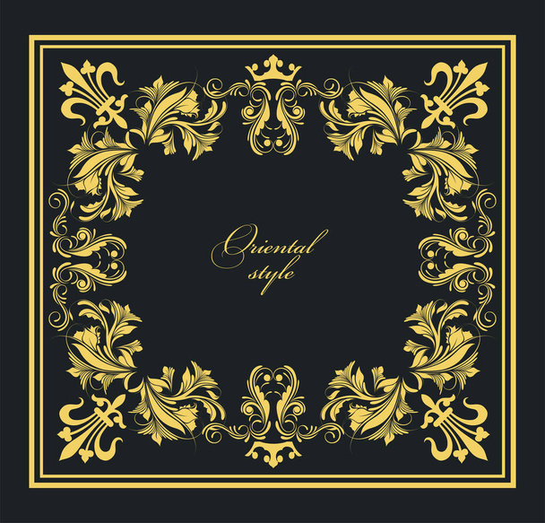 Gold ornament on dark background. Can be used as invitation card. Vector illustration - ベクター画像
