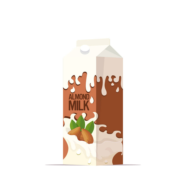 vegan almond plant based milk in paper package box organic dairy free natural raw vegan milk healthy cow beverage alternative isolated - Vetor, Imagem