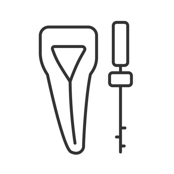 Эндодонтический файл и зуб. Концепция лечения корневого канала. Инструменты для стоматологического лечения. Векторный изолированный значок контура. Штрих к таблице - Вектор,изображение