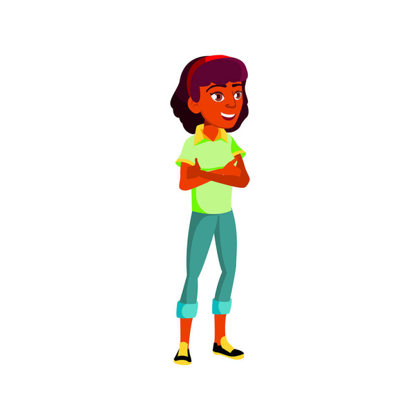 joven dama con brazos cruzados en el centro comercial vector de dibujos animados - Vector, imagen