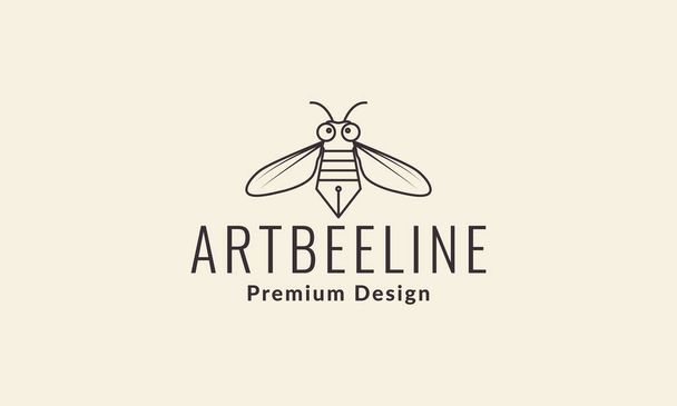 abeja linda miel con lápiz creativo logotipo vector icono ilustración diseño - Vector, Imagen