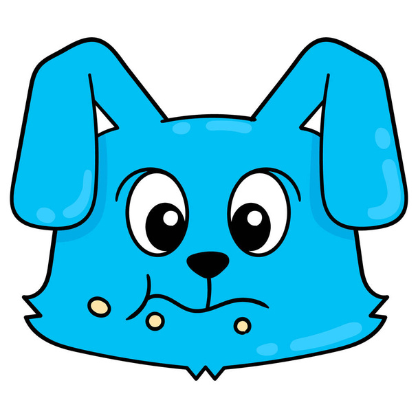 Animowana niebieska głowa królika żuje jedzenie, rysunek ikony bazgroła - Wektor, obraz