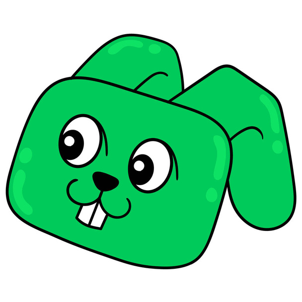 green rabbit head smiling happily, doodle icon drawing - Вектор,изображение